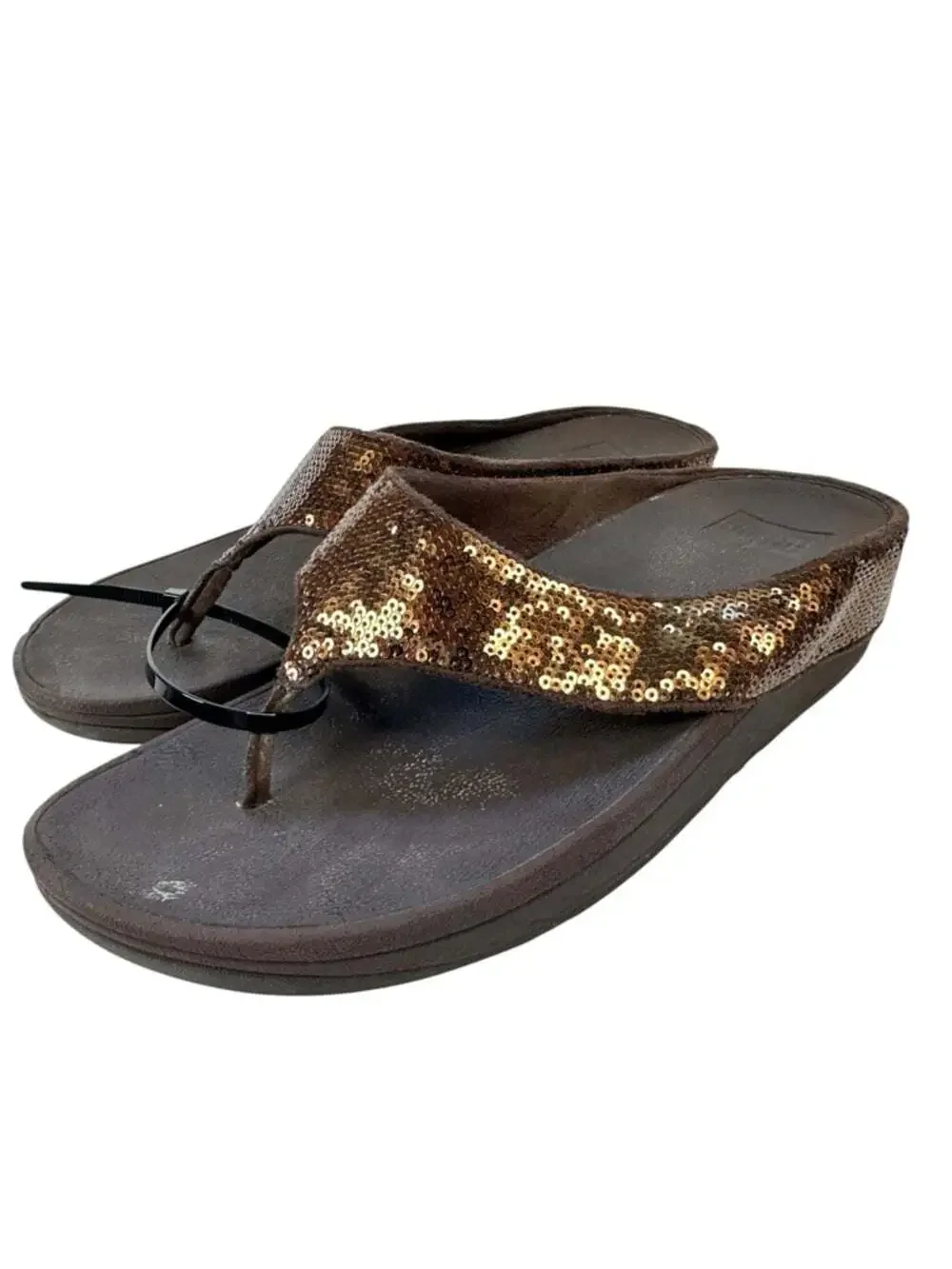 FitFlop Ringer Sequin Bronze Toe Post Sandals Womens 8 Platform Comfort